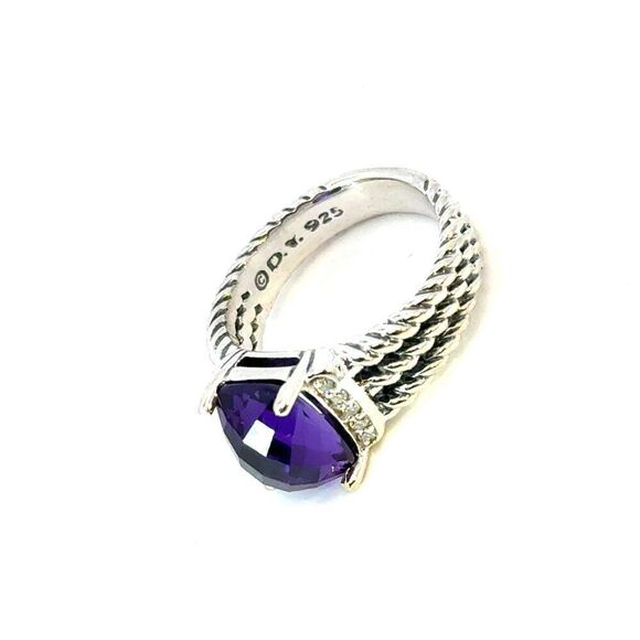 David Yurman Amethyst Diamond Ring Size 5.5 Sterling Silver Estate DY651 - Picture 4 of 7